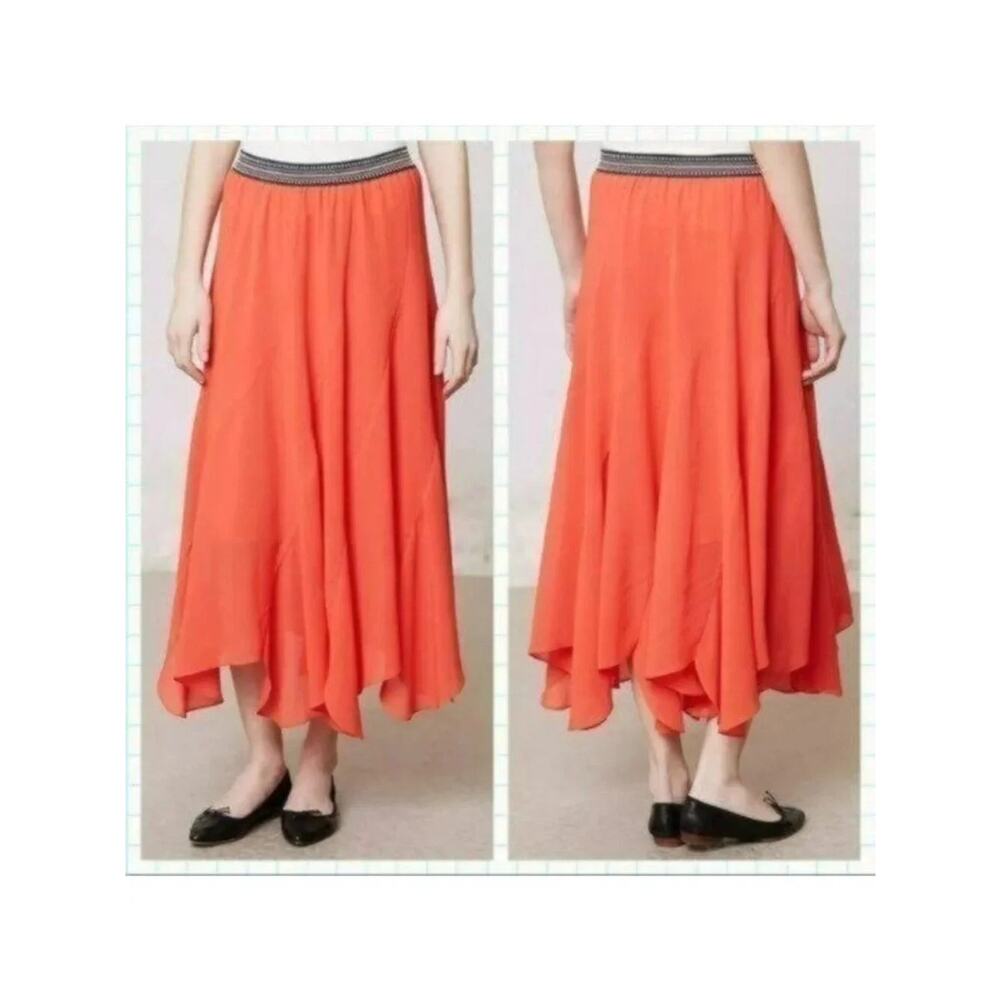 Women’s Flowy Orange Hi-Low Midi Skirt